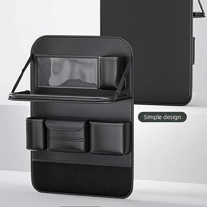 Universal Premium PU Leather Car Seat Back Organizer - Spacious Storage Bag with Back Seat Dining Table, Cup Holder, And Travel Accessories for A Comfortable Ride