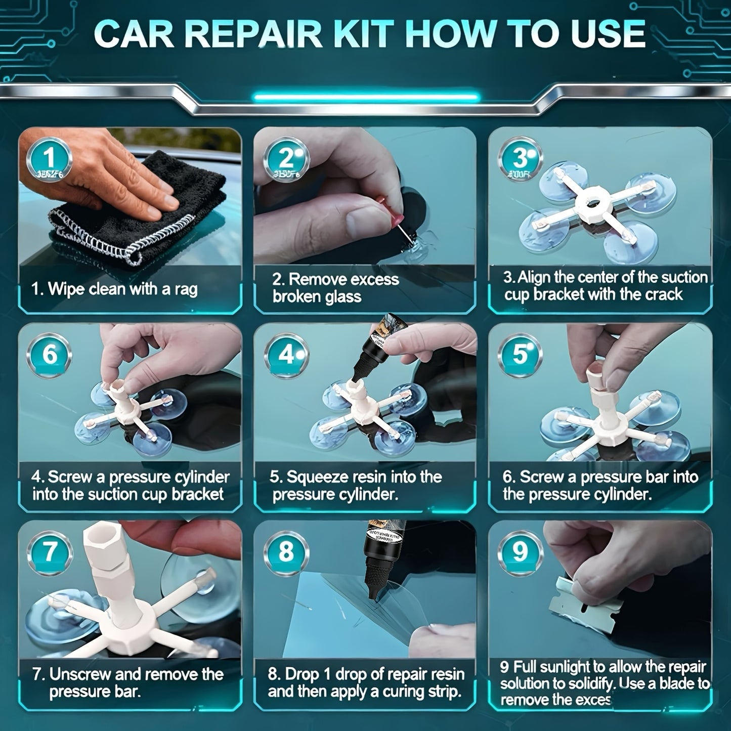 15-Minute Windshield Crack Repair Kit | Save Over $200 Compared to Replacement, Portable Adhesive, Clear Vision, Fix Deep Cracks Without Professional Tools, Fast Results A Father'S Day Gift