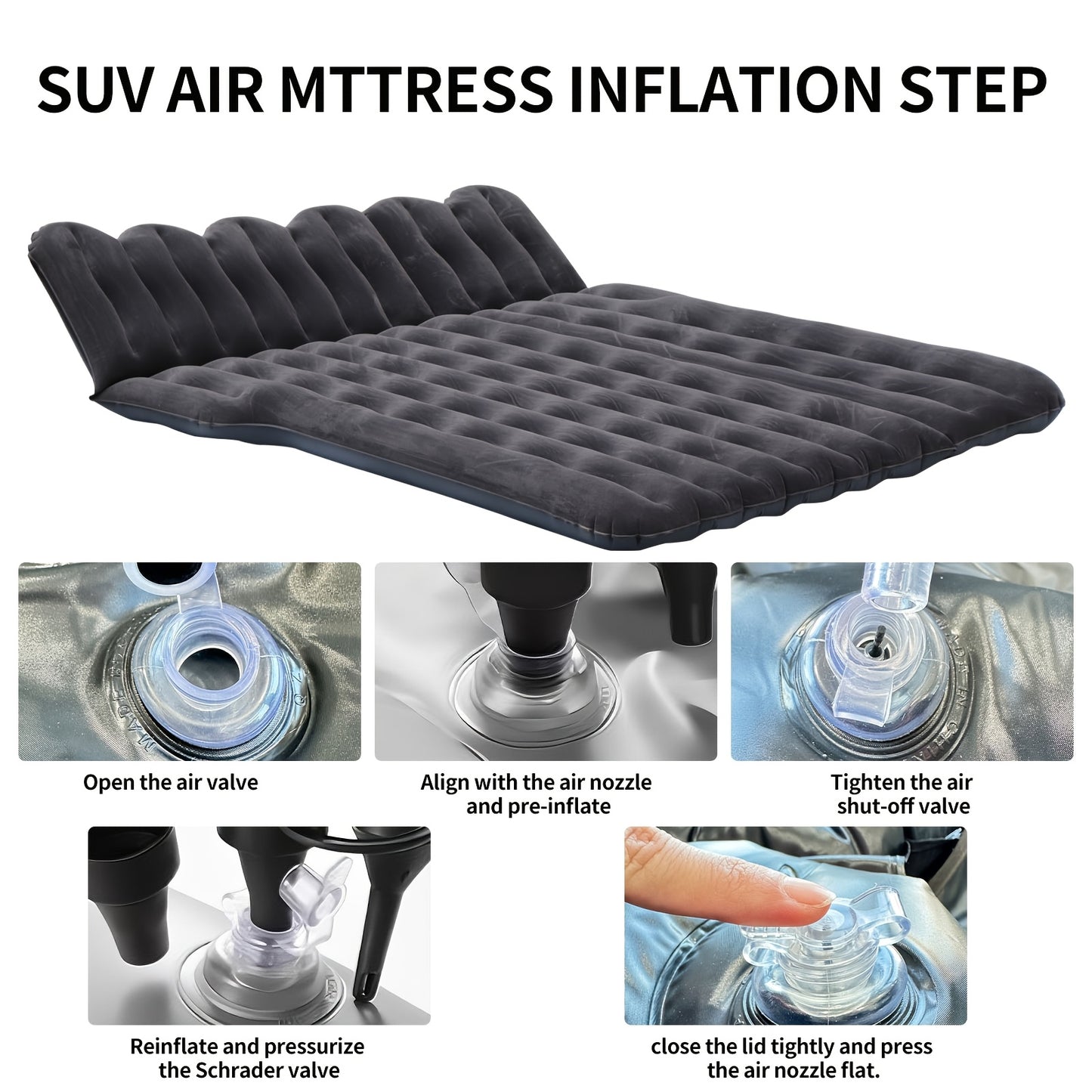 SUV Air Mattress: Inflatable Car Air Mattress for Camping, Flocking Car Bed with Air Pump And 2 Pillows, Portable Sleeping Pad Mattress for Home Car Travel Camping Black