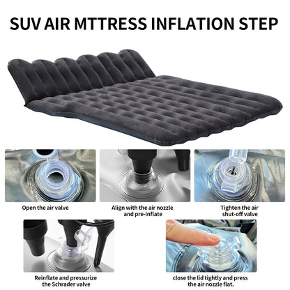 SUV Air Mattress: Inflatable Car Air Mattress for Camping, Flocking Car Bed with Air Pump And 2 Pillows, Portable Sleeping Pad Mattress for Home Car Travel Camping Black