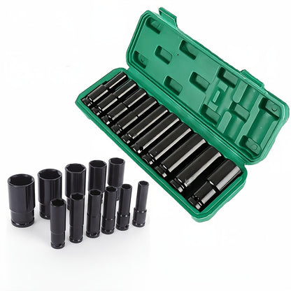 This Set of 1/2 Inch Deep Impact Sockets Comes with a Sturdy Green Storage Case, Perfect for Tasks Like Tire Removal, Mechanical Repairs, And Car Maintenance. It Works Well with Both Electric And Pneumatic Drills