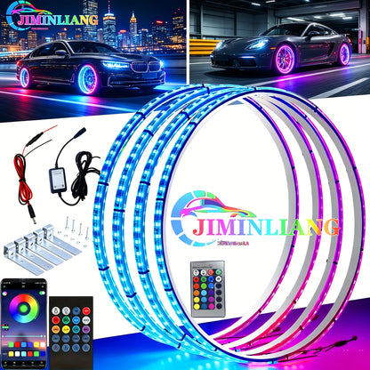LED Wheel Ring Lights with Remote Control – 7-Color Flashing Modes, Car Rim Light Kit for Truck SUV Pickup Offroad Vehicle, USB LED Strip Option