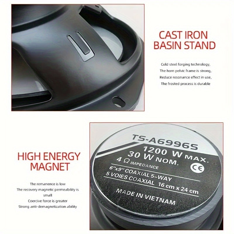 2pcs 6X9 inch1200W 5-way car mounted high fidelity full frequency coaxial speaker,preferred for modified vehicles Auto Audio Music Stereo Subwoofer Full Range Frequency,car stereo speakers,car door speakers