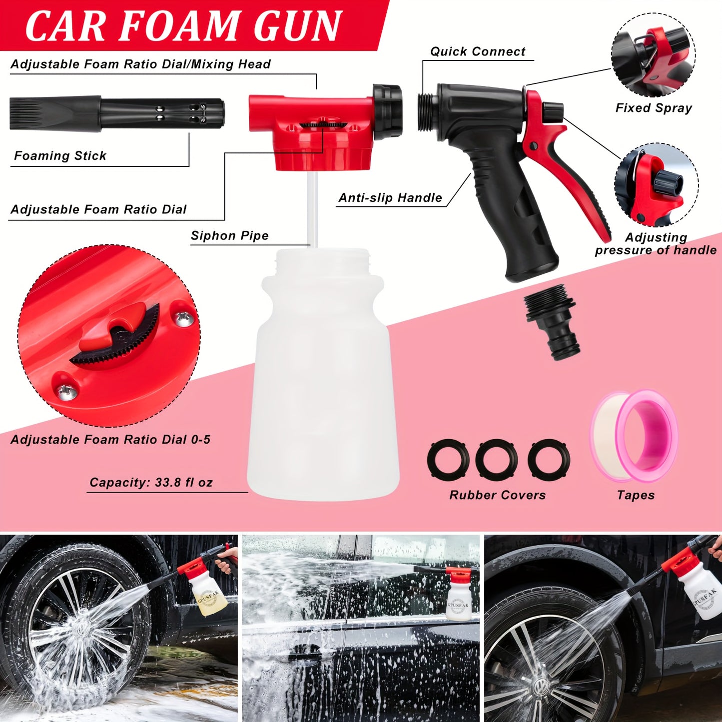 Complete Car Cleaning Set Featuring a Foam Gun Sprayer, Detailing Brushes, a Vacuum, a Windshield Cleaning Tool, a Tire Brush, And Towels for Thorough Interior And Exterior Detailing, Without Battery