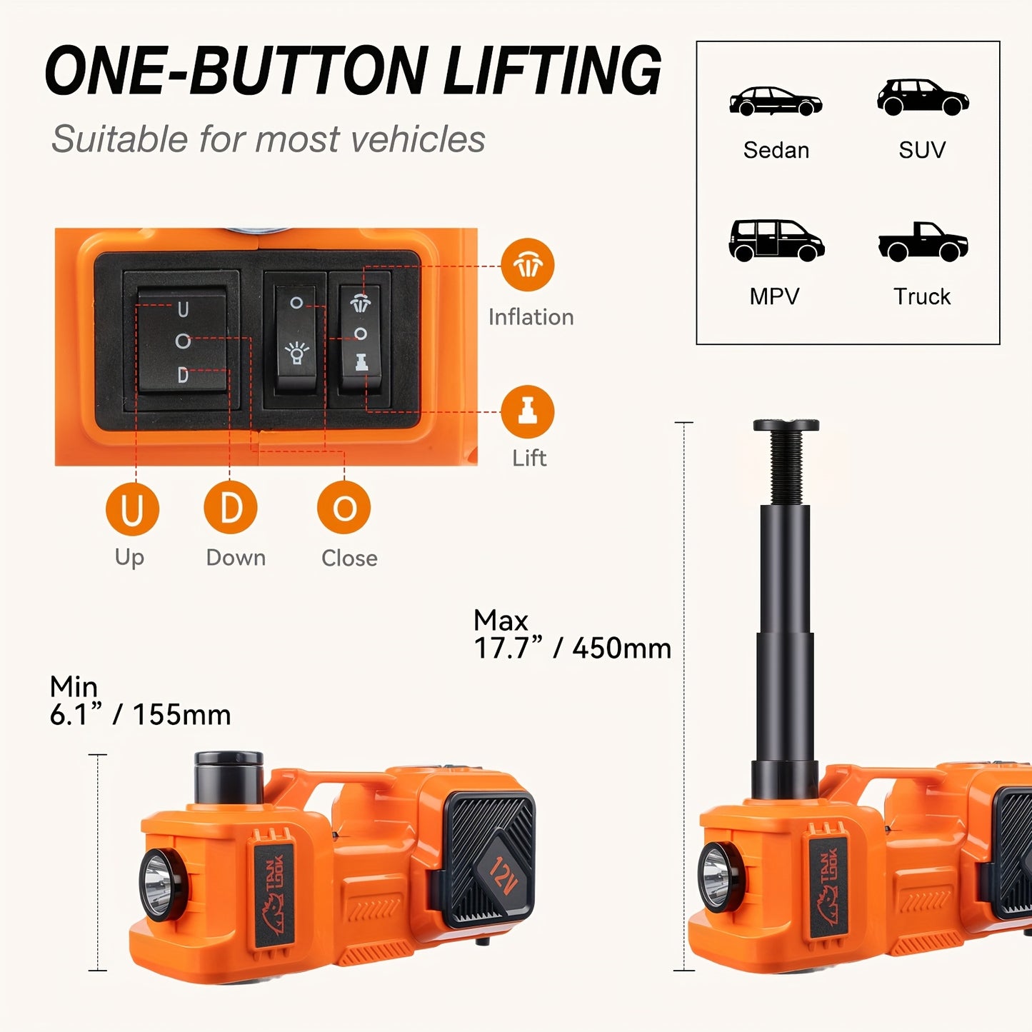 5 Ton Electric Car Jack, Hydraulic Jack And Electric Impact Wrench, Portable Car Lift with Built-in Air Pump, Suitable for SUV MPV Car Truck Tire Replacement Garage Maintenance Easy to Repair Car Tires, Emergency Maintenance Car