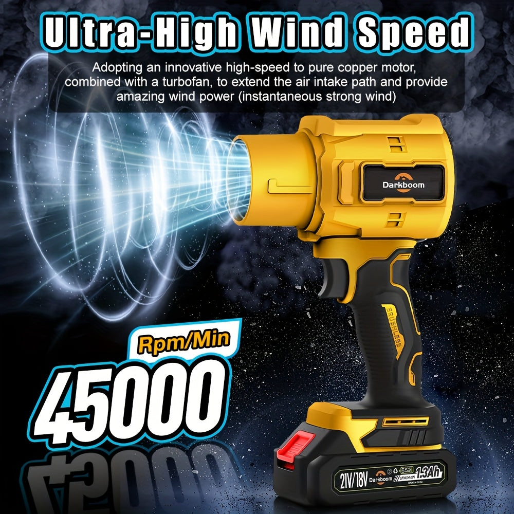 Cordless Handheld Leaf Blower 45000RPM Turbo – 2 Batteries & Charger Included, Air Duster & Car Dryer Blower for Small Spaces, Dual Air Duct Attachments