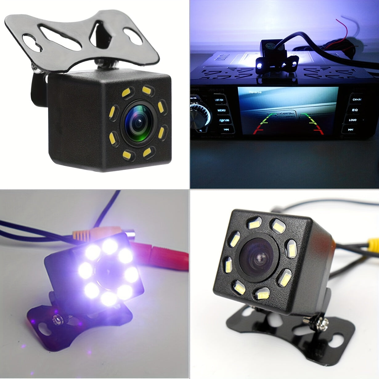 8 LED HD Reversing Camera Kit with 4.3 Inch Monitor | Backup Camera Car Rearview Mirror HD Parking System Night Vision, Wide Angle Lens, USB Charging, Video Resolution, No Battery - Perfect for Cars, Pickups, SUVs