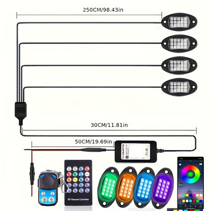 [LED Rock Lights] 8pcs And 4pcs - 15 LED/8 Pods Metal Alloy Upgraded LED Rock Lights, Suitable for Trucks, RGB LED Rock Lights with APP/Music Mode, Suitable for Jeeps, Trucks, UTVs, SUVs And Golf Carts, Neon Light Chassis Kits for Backlights, Car Accessor