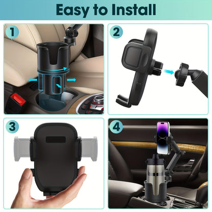 1 In-car 2-in-1 Holder, Versatile Portable Swivelable Car Phone Cup Holder for Cars, SUVs, Trucks, with Shock Trim, Black Car Cup Holder Extender