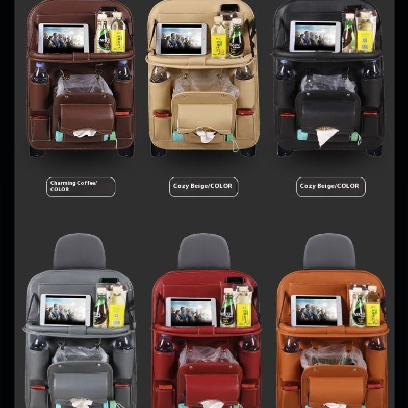 1/2pcs Upgraded Overhead Hanging Car Seatback with Partitioned Storage, Tray Table, Cup Holder, Umbrella & Computer Desk - Large Capacity Space-Saving Suitable for Car Interior Storage, Fits for Most Vehicles (Backseat)