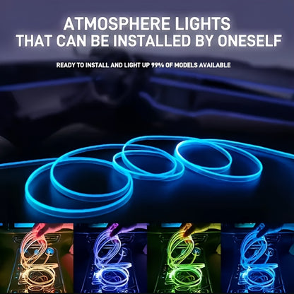 RGB Car Interior LED Light Kit, USB Powered with App & Remote Dual Control, Music Sync Fiber Optic Strip Lights for Dashboard & Door, Battery-Free Ambient Atmosphere Christmas Decorative Lighting, Easy Installation, DIY Car Mod