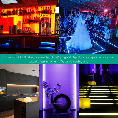 [RGB Decorative Lights] USB DC 5V 48Leds Car Interior Lighting Flexible Neon LED Ambient Light Backlight Music Control RGB Decorative Atmosphere Lights, Without Battery