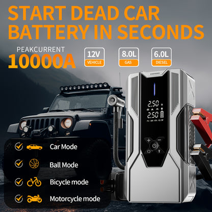 WANBILU 10000A, 12-In-1 Multi-Functional Vehicle Emergency Start Power Supply, Ignition Device, Suitable for Cars, Motorcycles, Suvs, Diesel Engine Emergency Start Power Supply, Tire Inflation, Car Battery Charger, with Air Pump Flashlight
