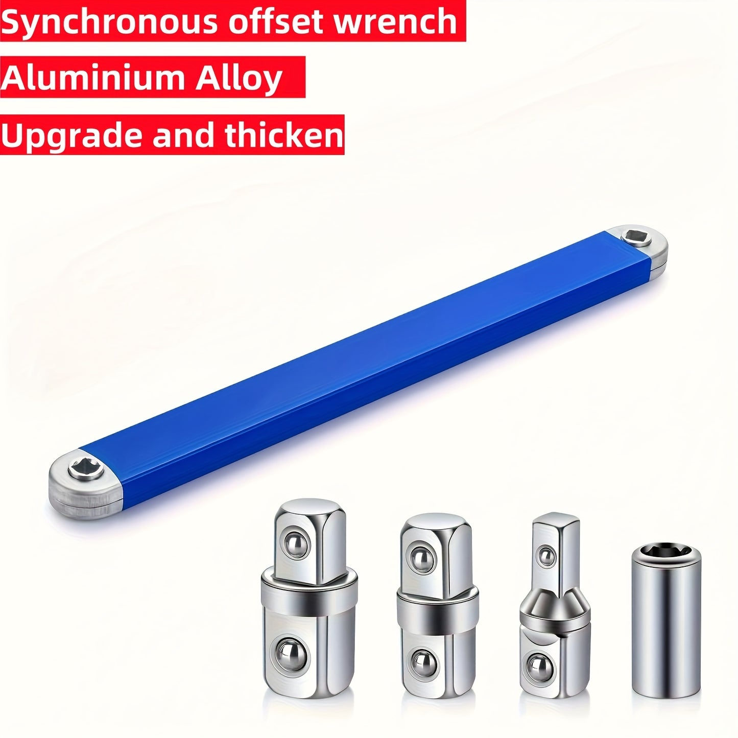 Offset Extension Wrench - 15-Inch Impact-Ready Socket Wrench Tool with Square Drive Adapters (1/4", 3/8", 1/2")