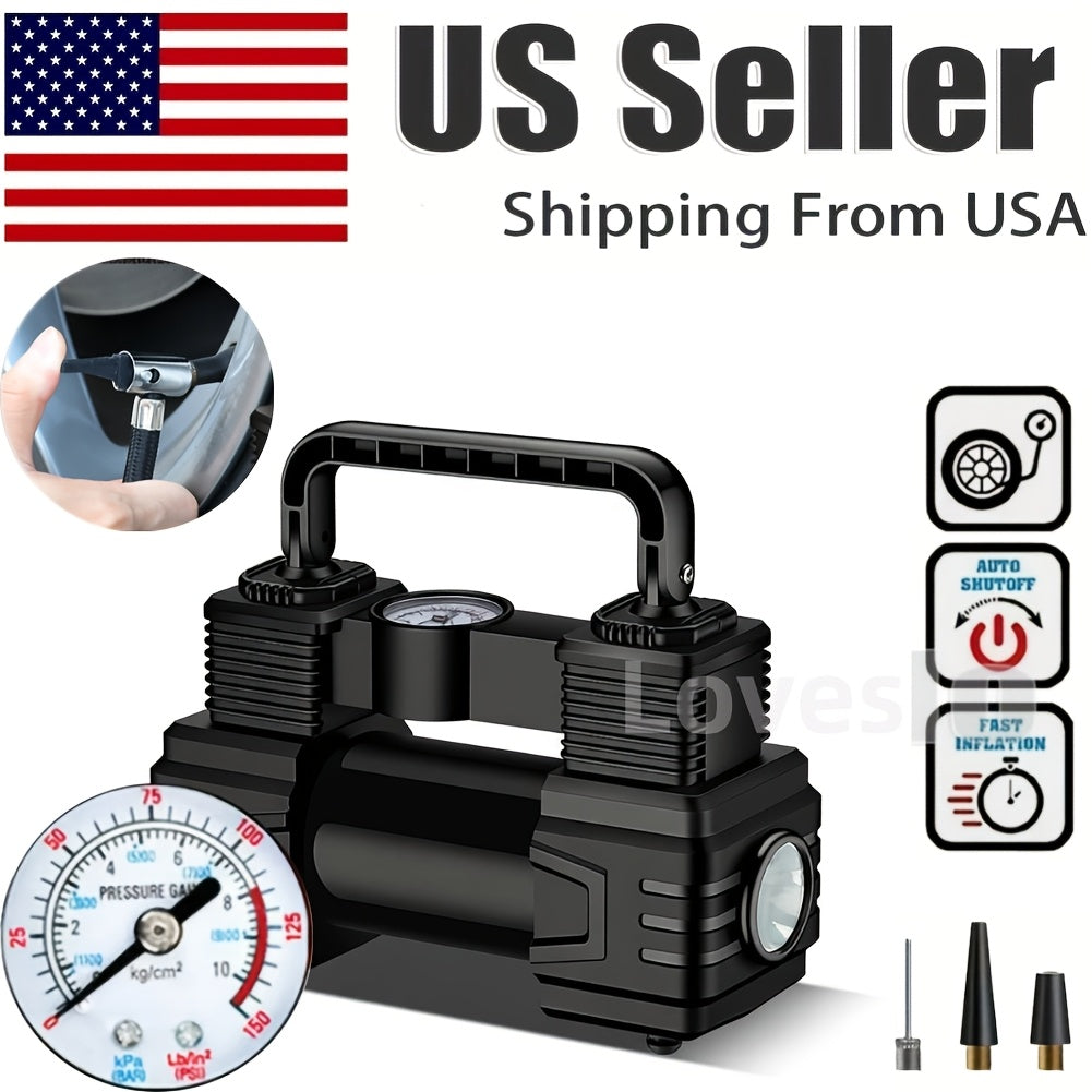 150 PSI Car Inflator Pump Portable Air Pump for Sedan, Multifunctional 12V with Pointer Gauge, Without Battery