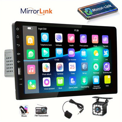1 Din 9-Inch Car MP5 Player Stereo Radio with 2.5D HD 1080P Touch Screen, Supports Mirror Link, FM, AUX, Includes External Microphone And Rear View Camera