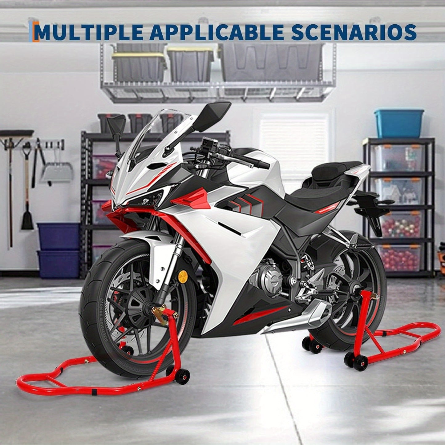Motorcycle Stand Lift - 900Lbs Front & Rear Combo Universal Motorcycle Stands, Compatible with Most Yamaha for HONDA for SUZUKI for BMW Motorcycles, Red