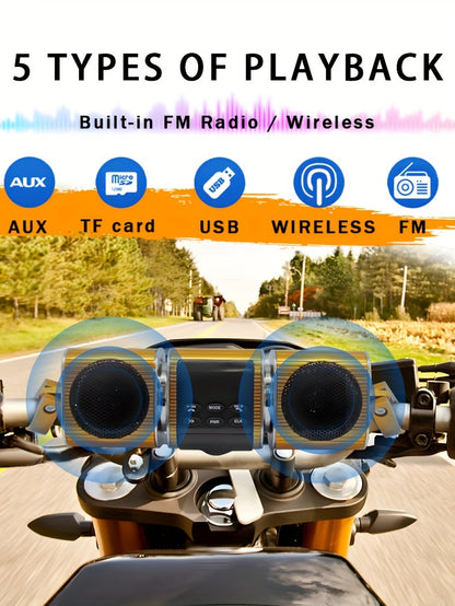KORBROS Motorcycle Sound Bar With Built-in Amplifier - Wireless, IPX5 Waterproof, USB & AUX Inputs, FM Radio, 12V Metal MP3 Player For Off-Road Bikes, Without Battery