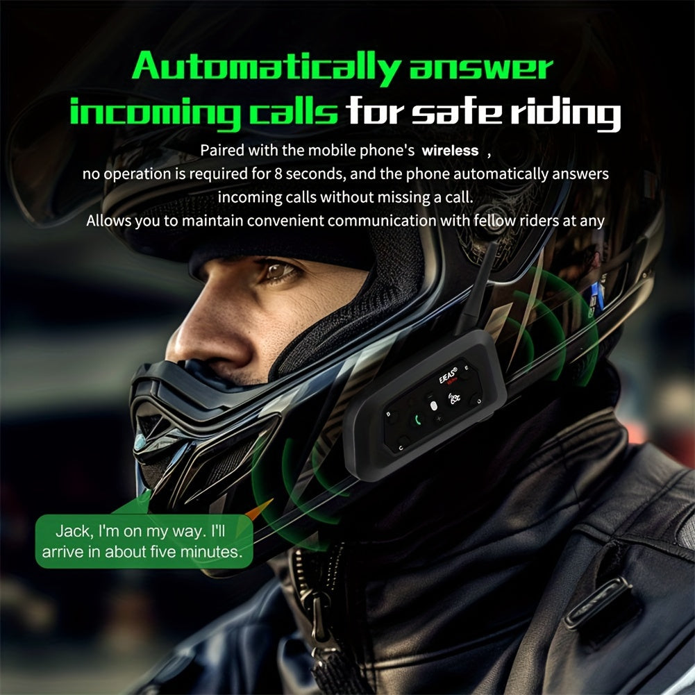 EJEAS V6 PRO+ Motorcycle Helmet Intercom 2-Pack – Bluetooth 5.0, 800M Range, 6-Rider Group, Type-C Charging