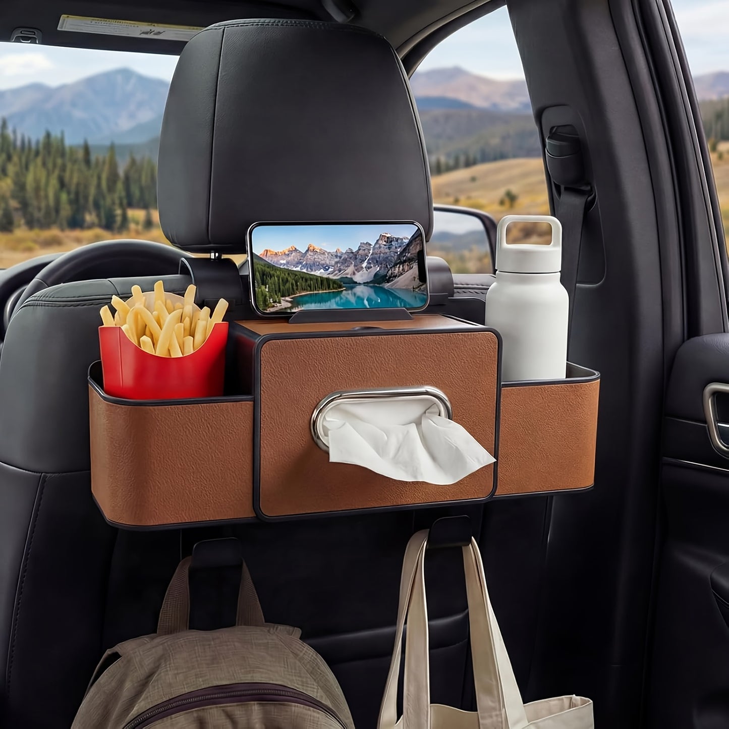 2-Pack Car Backseat Multi-Function Organizer, 8-in-1 Large Capacity With Napkin Drawer & Cup Holders, Hanging Storage Solves Car Clutter, Essential For Family Trips & Long Drives