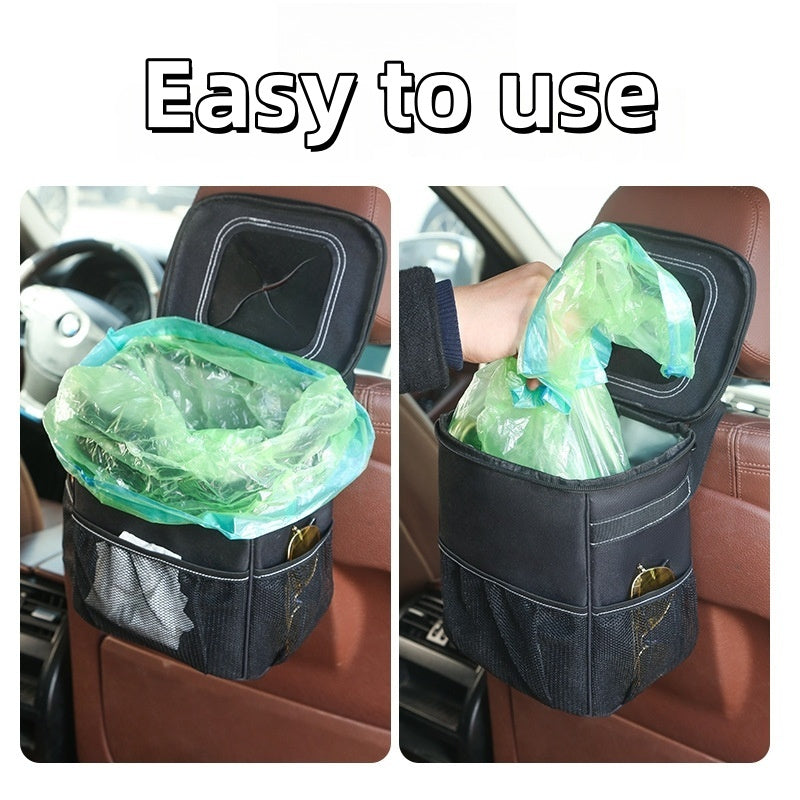 2 Gallon Car Trash Can with Lid and Storage Pockets – Leakproof & Odor-Proof Vehicle Garbage Bin – Fits Cars, SUVs, Trucks