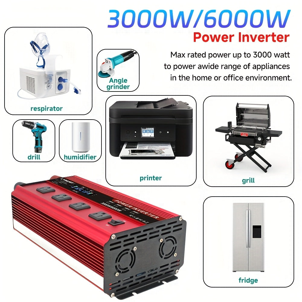 [Car Power Inverter] LVYUAN 200W/1000W/3000W Car Power Inverter DC 12V to 110V AC Converter with LCD Display Dual AC Outlets And Dual USB Car Charger for Car Home Laptop Truck Boat Red
