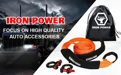 2'' × 20ft Emergency Tow Straps Kit Towing Rope + 1/2 D Ring Shackles (2pcs)