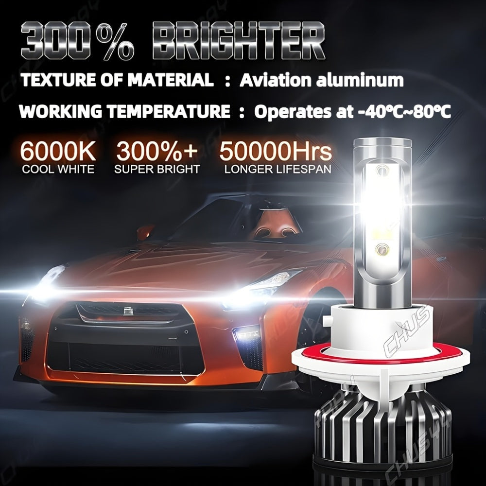 2pcs 9008/ H13 LED Headlight High/ Low Beam Bulbs Kit 12V 80W 6000K Cool White 27000LM Tow-Sided Ultra Bright COB Chip Plug And Play, Without Battery