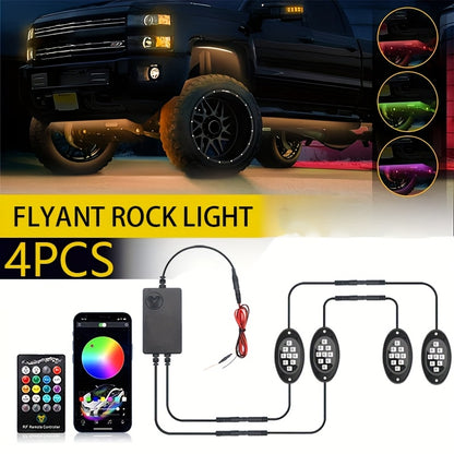 RGB LED Rock Lights Kit 9-LED Pods Sound-Activated App & Remote Control Multicolor Underglow Neon for Trucks SUVs Pickups Off-Road Vehicles 4 6 8 10pcs