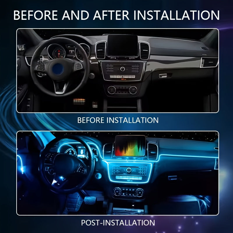 1 Set 236 Inches RGB 5in 1 Ambient LED Strip Lights Kit- Wireless App Controlled, 16 Million Colors, Sync to Music,  12V, Room Electrical/Hard Wiring, for Motor Vehicles, with Fiber Optic Cable