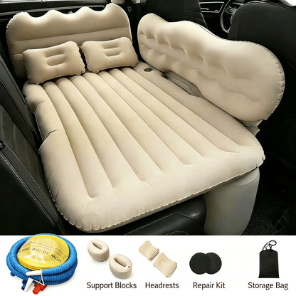 Luxury Premium Black And Stylish Beige Car Inflatable Mattress, Portable And Foldable, with PVC Flocking, Including Storage Bag, Air Pump And Two Pillows, Two Piers, Perfect for RVs, Trucks, And Foldable Beds In The Back Seat Of The Car Seat