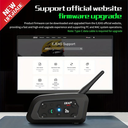 EJEAS V6 PRO+ Motorcycle Helmet Intercom 2-Pack – Bluetooth 5.0, 800M Range, 6-Rider Group, Type-C Charging