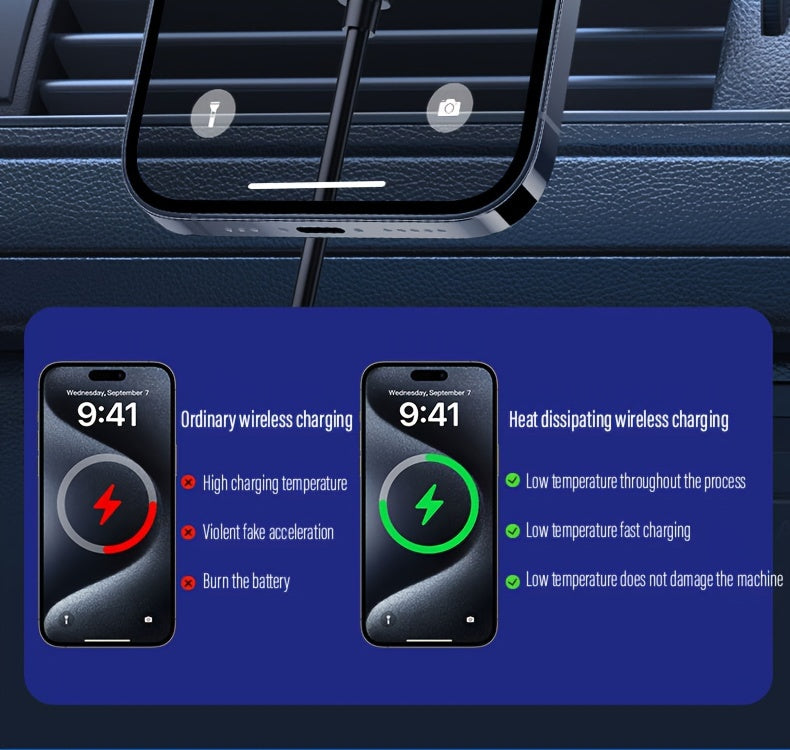 iPhone 12/13/14/15/16 Series Magnetic Car Wireless Charger with Fast Charging, Dual Cooling Fans, Strong Magnetic Base, Air Vent Mount - Qi1 Compatible for Apple iPhone 12-16 (Sleek Circular Design), Vehicle Charging Station, Modern Gadget Accessory, Effi