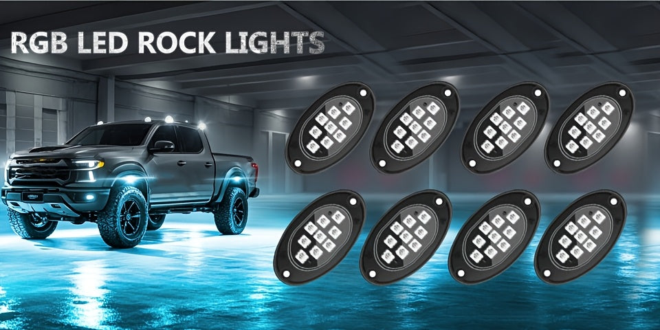 [RGB LED Rock Lights] 4/8/10pcs Rock Lights for Trucks RGB LED Rock Lights Kit With, APP/Remote Control & Music Mode, Wireless Remote Controller, Multicolor Cars Underglow, Footwell Neon Light Kits for Pickup Off Road RZR SUV ATV UTV Car
