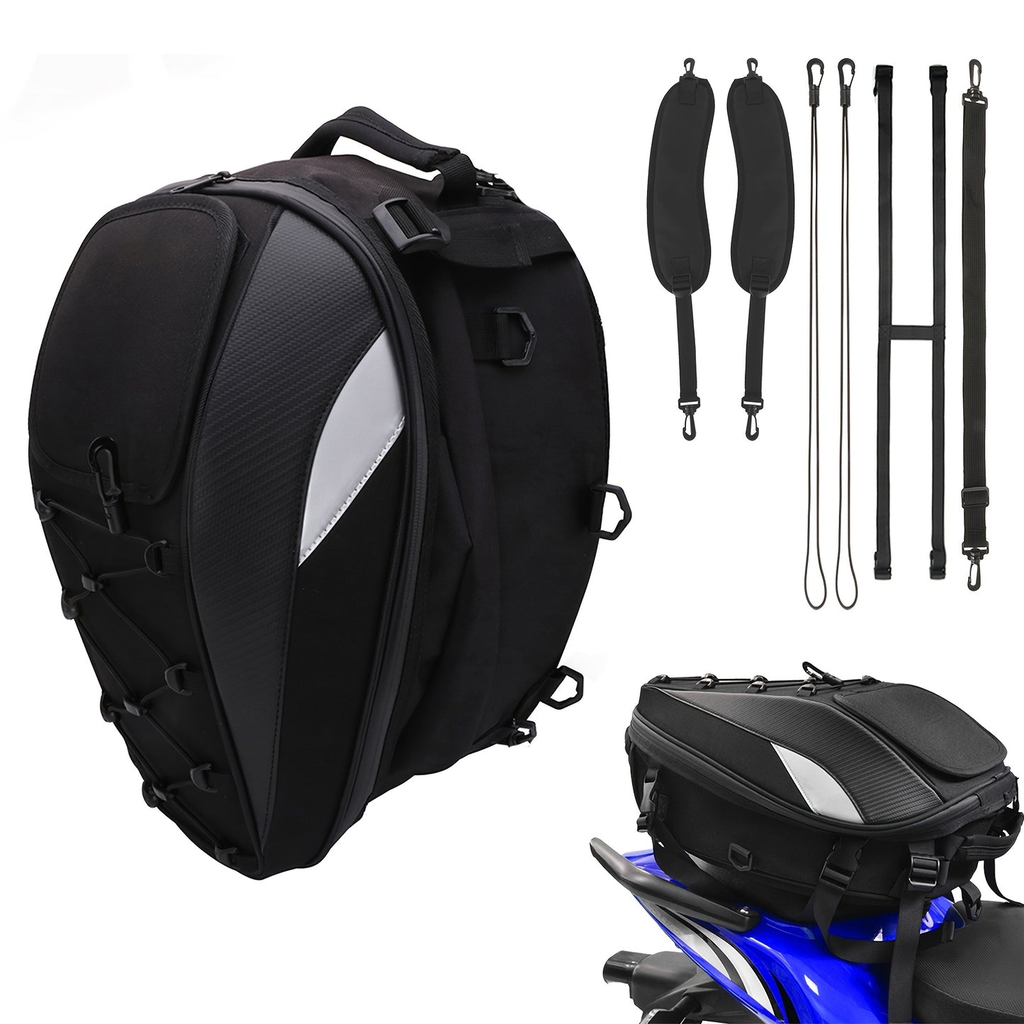 Versatile Motorcycle Rear Bag, 5.81-10.04gal - Synthetic Faux Leather Helmet Backpack with Storage Compartments & Reflective Straps for Off-Road Bikes, Street Motorcycles, And Motorbikes