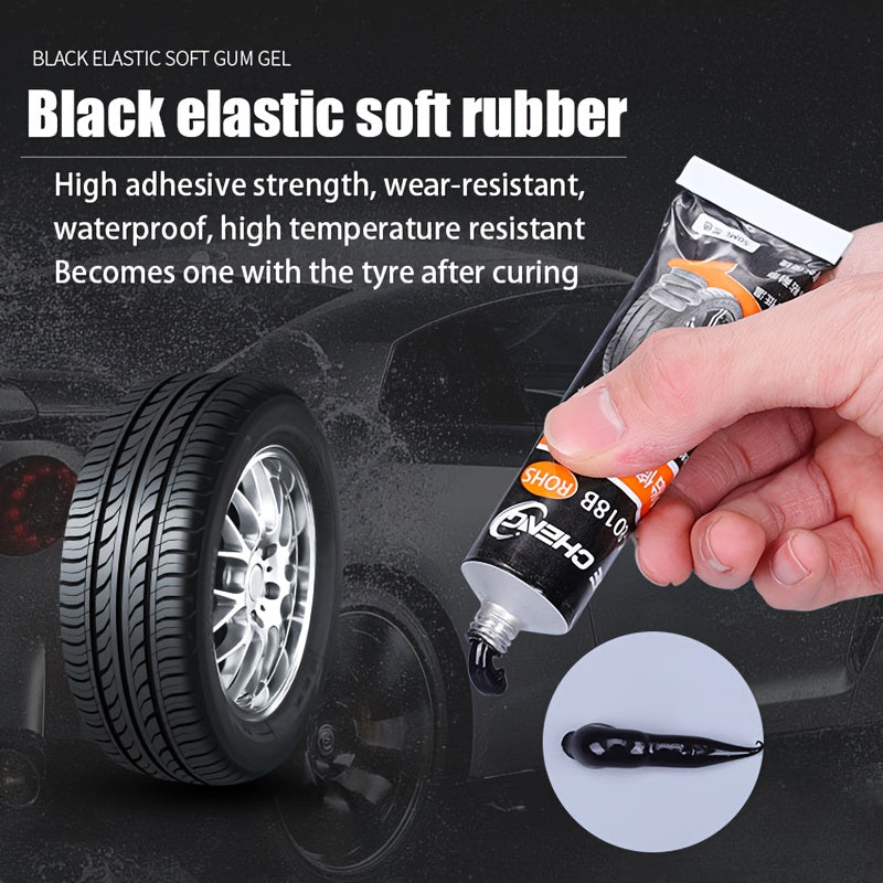 Heavy-Duty Tire Repair Adhesive with Scraper & Pointed Tip Kit - Quick-Curing Strong Bond, Waterproof Gel Formula for Cars, Bikes, Motorcycles, ATV, Truck Tires - Long-Lasting Fix for Punctures, Crack, Sidewall & Tread Damage - Rubber-Compatible