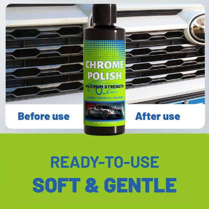Chrome Polish And Protector That Enhances And Safeguards Chrome And Aluminum Surfaces Against Rust And Stains - Suitable for Vehicles Like Cars, Motorcycles, And Trucks - Provides a Durable Glossy End, Surface Protection, Rust Removal