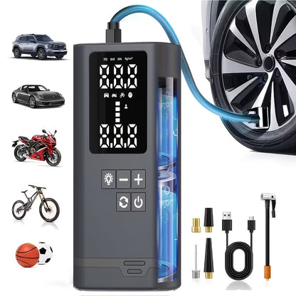 Portable Tire Inflator Air Compressor, Quick Wireless Air Pump, with Digital Display Screen, LED Light, USB Charging, Includes Multi-Function Nozzle Adapter, Lithium Battery, Suitable for Car, Motorcycle, Bicycle Tires, Balls, Car Parts, Sports Balls