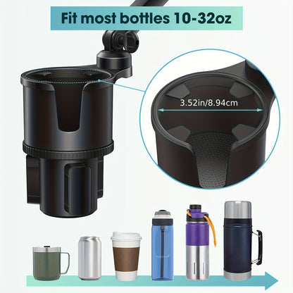1 In-car 2-in-1 Holder, Versatile Portable Swivelable Car Phone Cup Holder for Cars, SUVs, Trucks, with Shock Trim, Black Car Cup Holder Extender