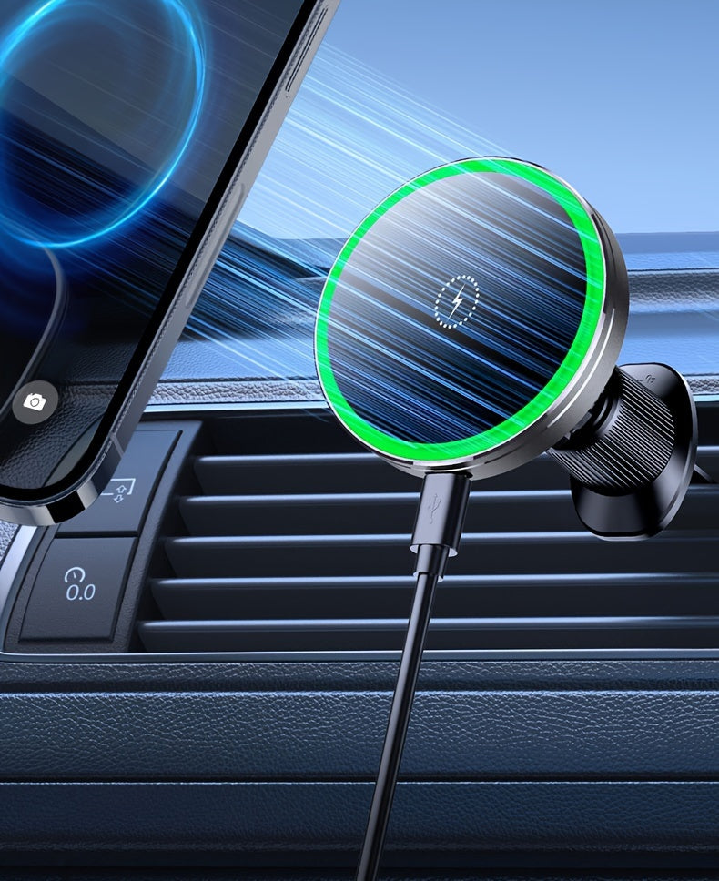 iPhone 12/13/14/15/16 Series Magnetic Car Wireless Charger with Fast Charging, Dual Cooling Fans, Strong Magnetic Base, Air Vent Mount - Qi1 Compatible for Apple iPhone 12-16 (Sleek Circular Design), Vehicle Charging Station, Modern Gadget Accessory, Effi