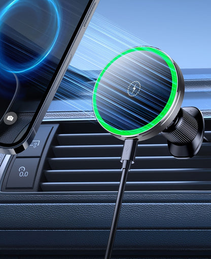 iPhone 12/13/14/15/16 Series Magnetic Car Wireless Charger with Fast Charging, Dual Cooling Fans, Strong Magnetic Base, Air Vent Mount - Qi1 Compatible for Apple iPhone 12-16 (Sleek Circular Design), Vehicle Charging Station, Modern Gadget Accessory, Effi