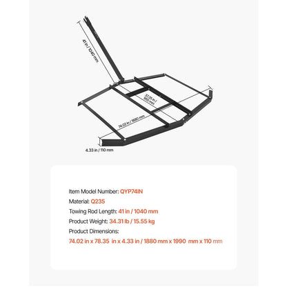 Drag Harrow 66/74/84" Width Tow Behind Drag Harrow Steel Gravel Grader ATV UTV