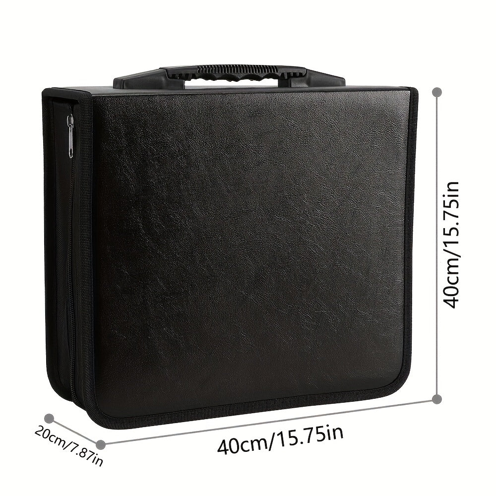 A 520-Slot PU Faux Leather CD Holder, Spacious Enough for Storage, Shielded by a Plastic Cover, This Black Bag Is Ideal for Cds And Dvds. It'S a Portable Storage Solution Perfect for Events, Moving, Promotional Advertising, And Anniversary Parties