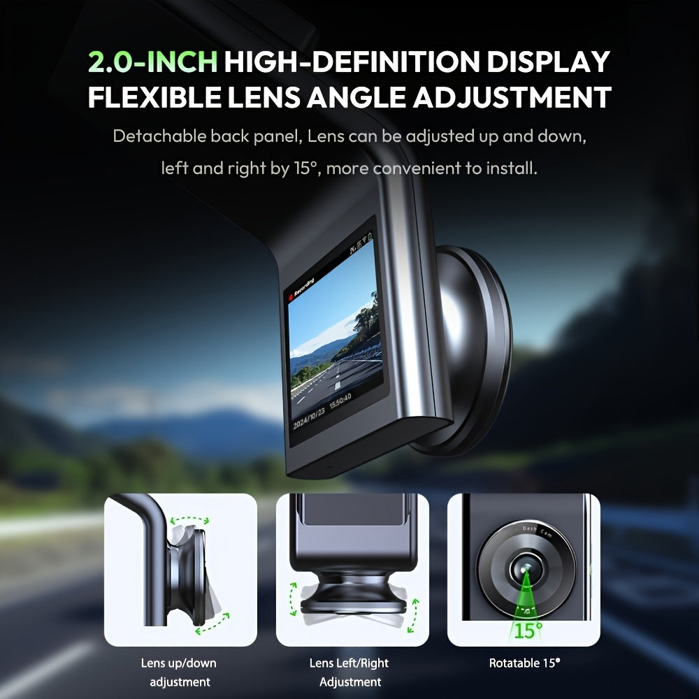 Front Car Dash Cam with 3K, 140° Wide Angle Lens | Built-In Wifi GPS, Night Vision, Motion Detection Alerts, Parking Mode, WDR, Loop Recording - USB-Powered, Compact Design, Vehicle Security, Modern Vehicle Accessory, Durable Construction