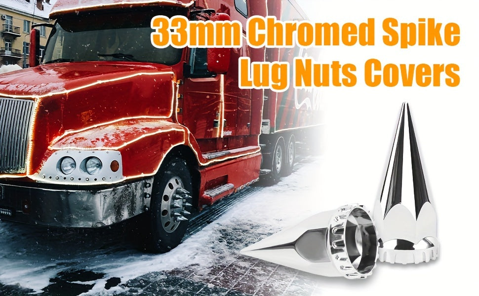 (60pcs 40pcs) 33mm X 4 3/4" Chromed Spike Lug Nuts Covers Screw On, ABS Chrome Caps Pointed Screw On Lug Nut Cover for Semi Trucks