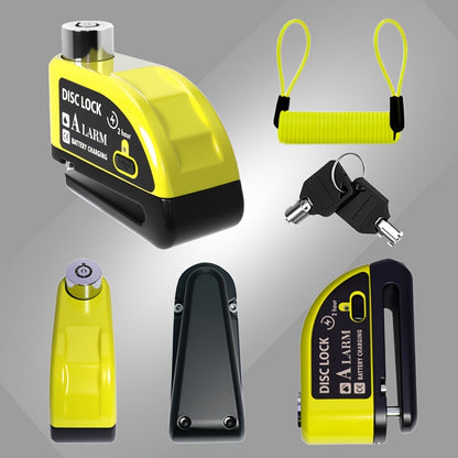 Motorbike Security Lock with Disc Brake Alarm System, 110Db Sound, 500Mah Rechargeable Battery, Includes USB Charging Cable And Reminder Rope