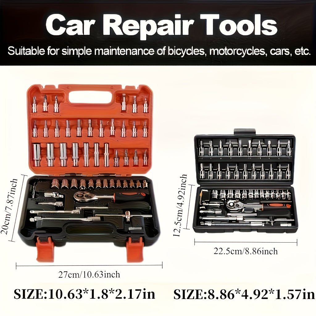 46pcs/53pcs Tool Collection • 1/2 Inch, 1/4 Inch, And 3/8 Inch Drive Depth And Standard Wrench Set • Auto Parts Repair Ratchet Wrenches And Various Other Automotive Tools • Suitable for Automotive And Bicycle Repairs • Christmas Gift