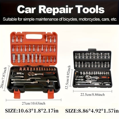 46pcs/53pcs Tool Collection • 1/2 Inch, 1/4 Inch, And 3/8 Inch Drive Depth And Standard Wrench Set • Auto Parts Repair Ratchet Wrenches And Various Other Automotive Tools • Suitable for Automotive And Bicycle Repairs • Christmas Gift
