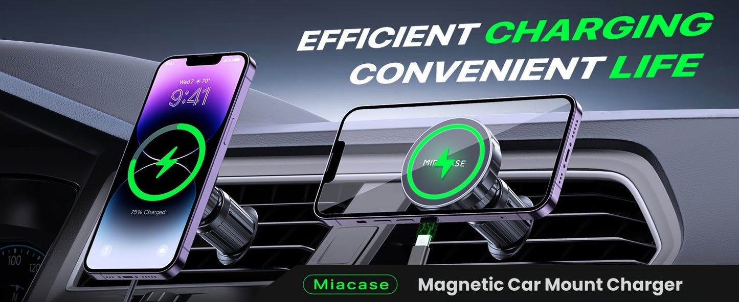 for Magnetic Car Mount Charger, 15W Fast Charging Magnetic Wireless Car Charger, Air Vent Car Phone Holder Charger Only Fit for iPhone 17 Pro Max/16/15/14/13/12 Series And Phones with Magnetic Cases(Note: Not Include Metal Rings)