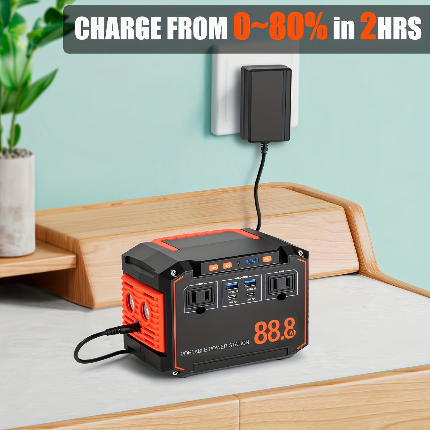 88.8WH Solar Generator Portable Power Station with 30W Solar Panels, 24000mAh Solar Power Bank AC DC USB Ports for Outdoor Solar Lights, Camping Tents, Emergency Outdoor Home Use, CPAP, Fans, Laptops, Emergency, Gifts (Solar Panel Optional)